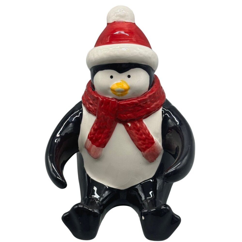 Home Essentials Christmas Penguin Ceramic Decor Figurine Santa Hat & Scarf READ